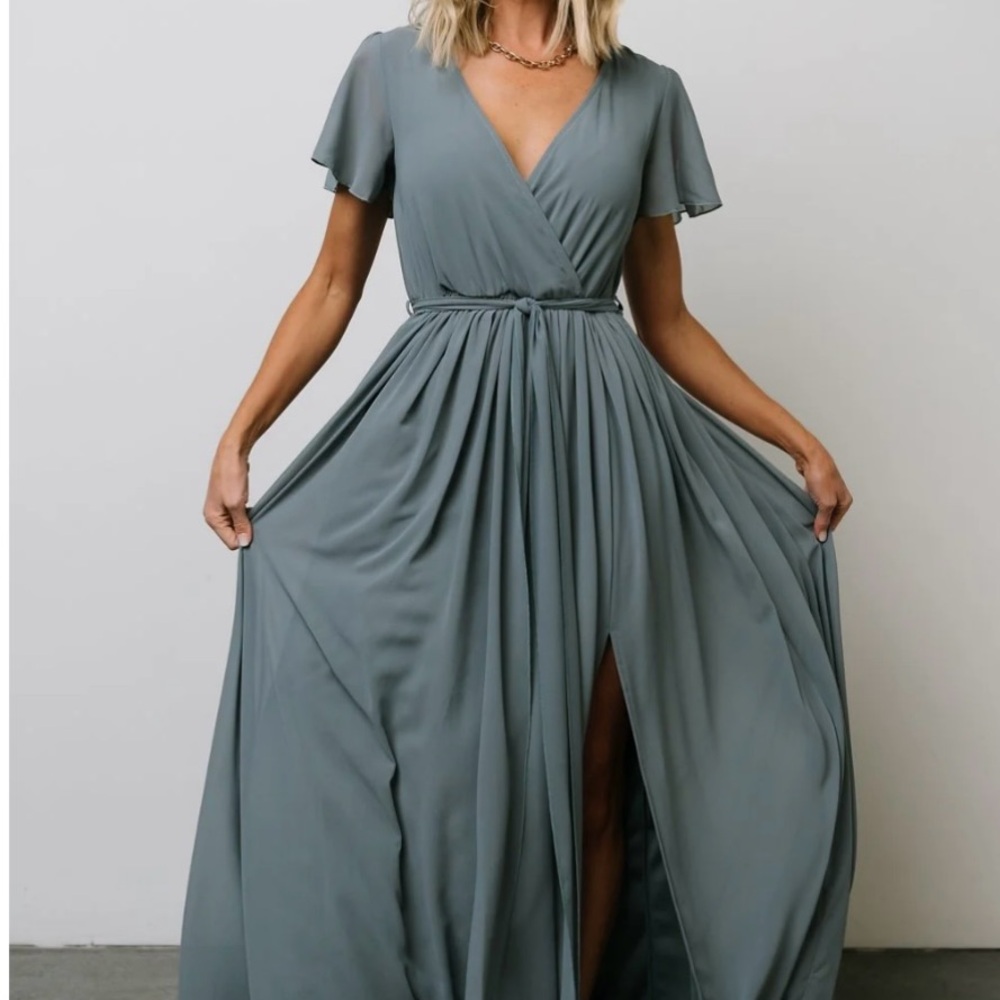 Baltic Born Blue Maxi Dress Wrap V-Neck Flutter Sleeves